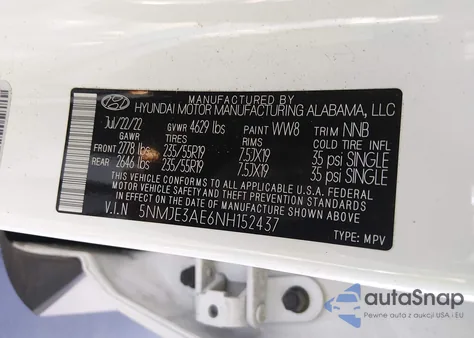 2022 Hyundai Tucson Limited z USA, uszkodzony, nr VIN 5NMJE3AE6NH152437